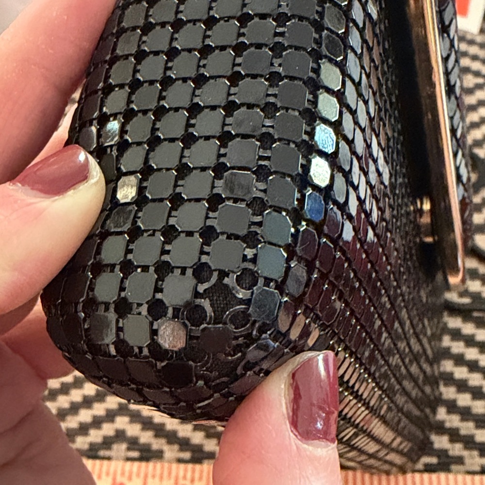 Vintage Black Sequin Evening Shoulder Bag/ Clutch with Gold Trim - Picture 12 of 12